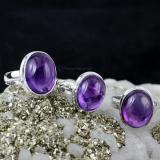 SVP965-Wholesale Lot 3 Pcs Rings Amethyst Cab Gemstone Trendy With 925 Sterling Silver